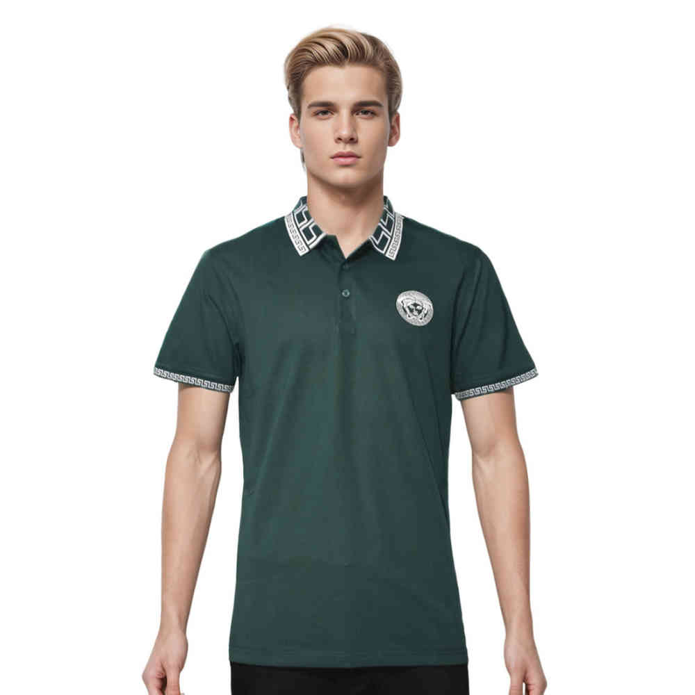 Green Versace Embroidered logo Black Premium Polo T-shirt
