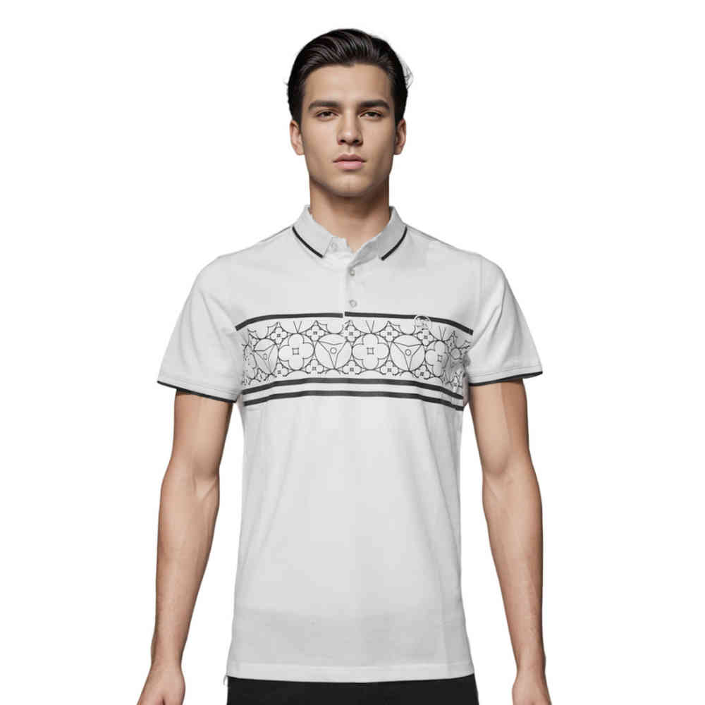White Louis Vuitton Black Premium Quality Polo Tees