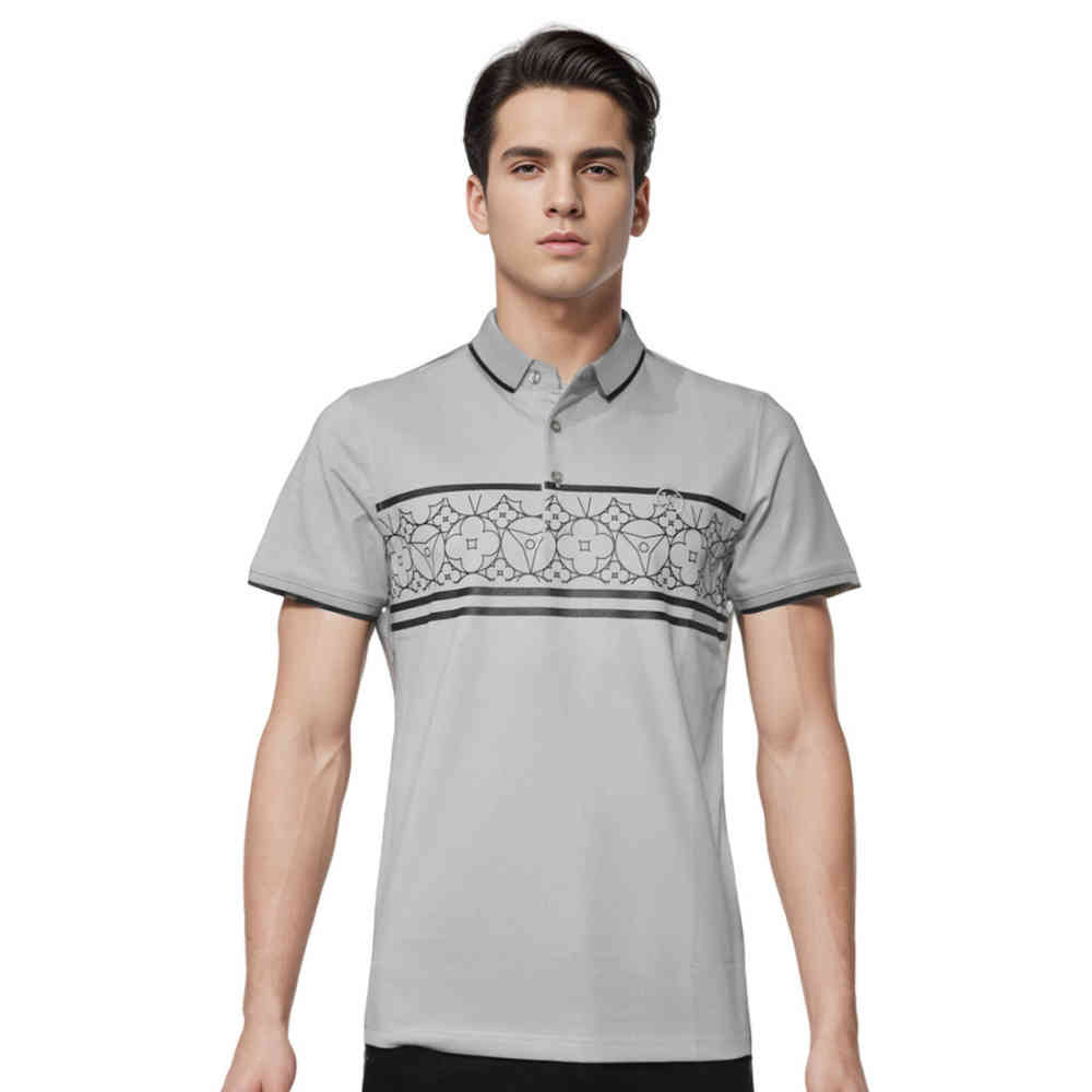 Grey Louis Vuitton Black Premium Quality Polo Tees