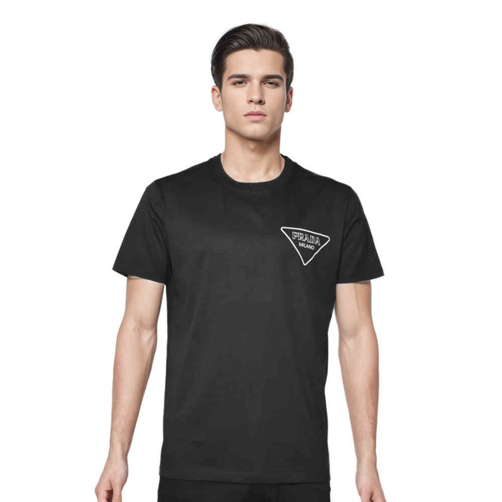 Black Prada Orange Logo Re-Nylon Detail Premium T-shirt