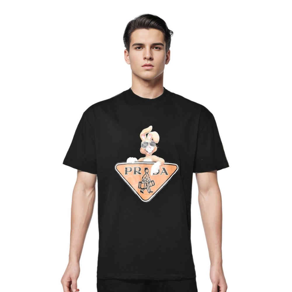 Black Prada White Logo Attach Bunny Print Premium T-shirt