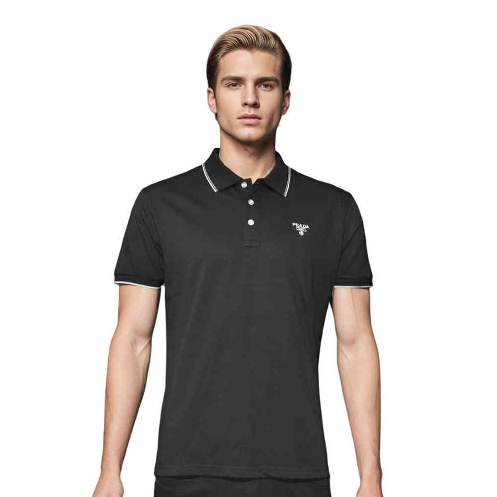 Black Prada Brown Embroidery Logo Premium Polo T-shirt
