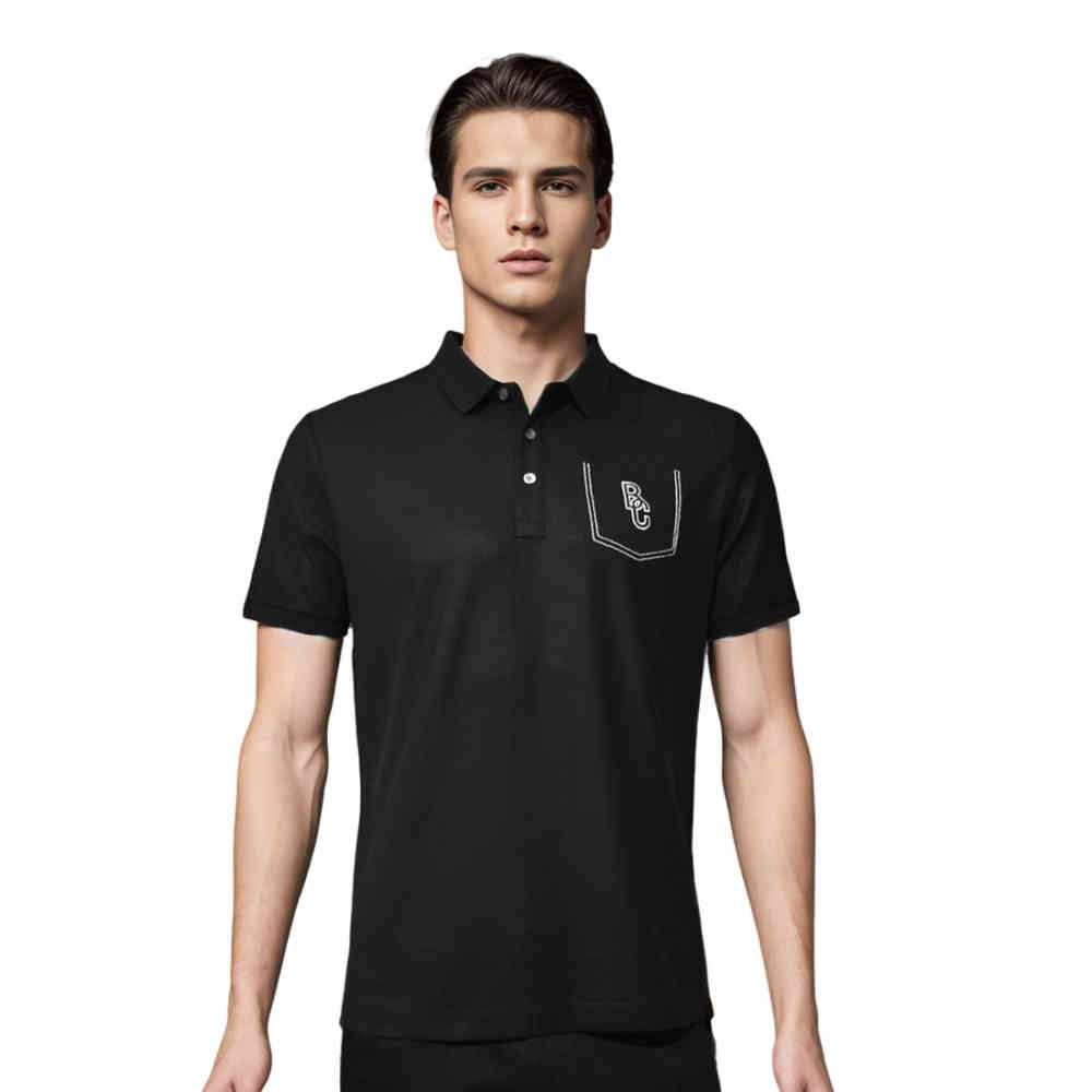 Black Brunello Cucinelli Grey Embroidery Premium Polo T-shirt