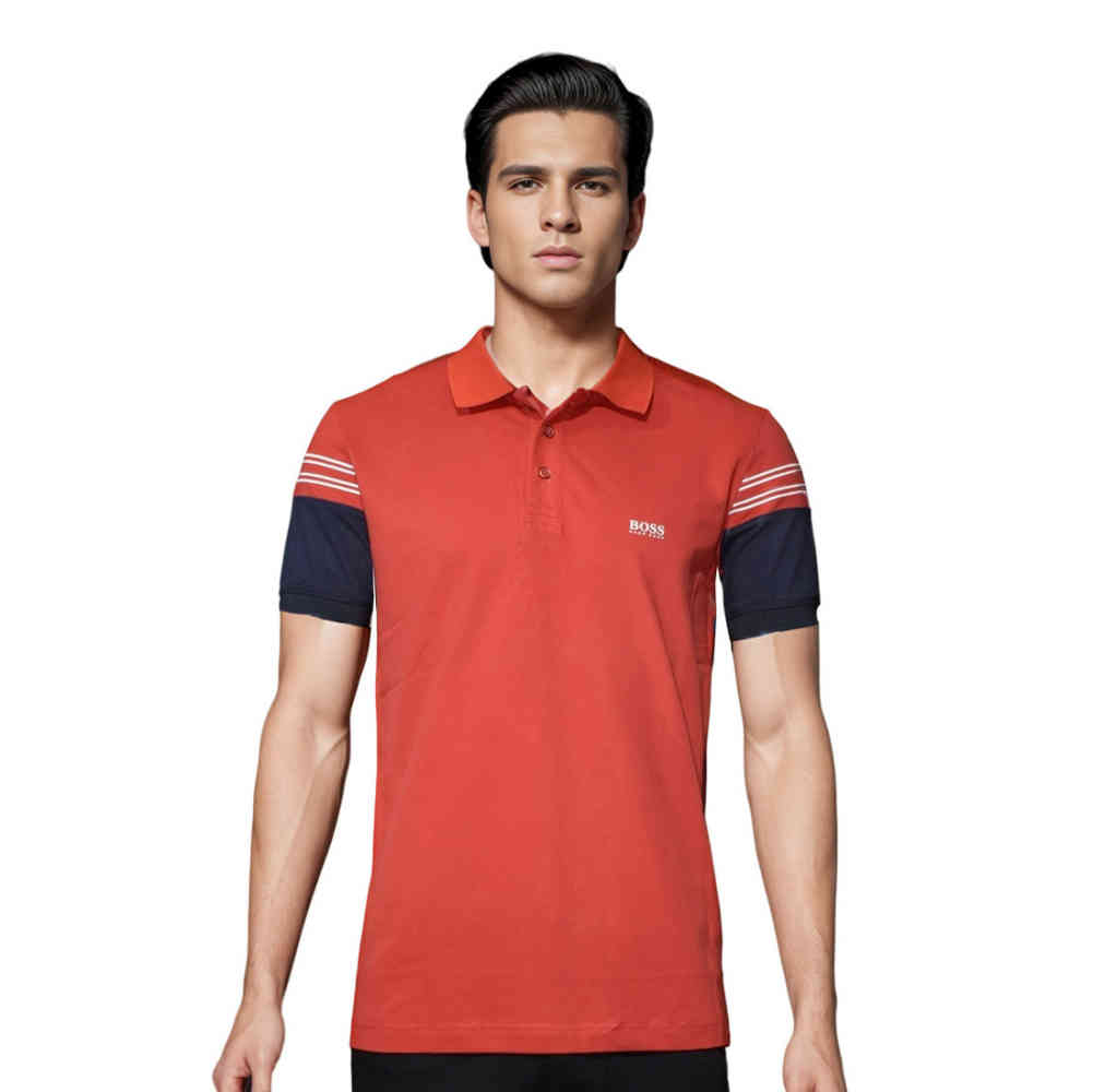 Red BOSS Navy Blue Embroidery Logo Premium Luxury Polo T-shirt
