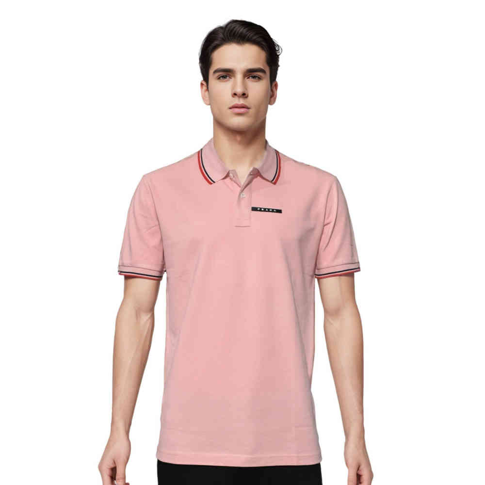 Pink Prada Embossed Logo Black Premium T-shirt