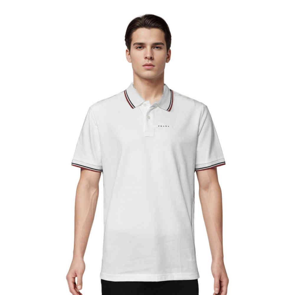 White Prada Embossed Logo Black Premium T-shirt