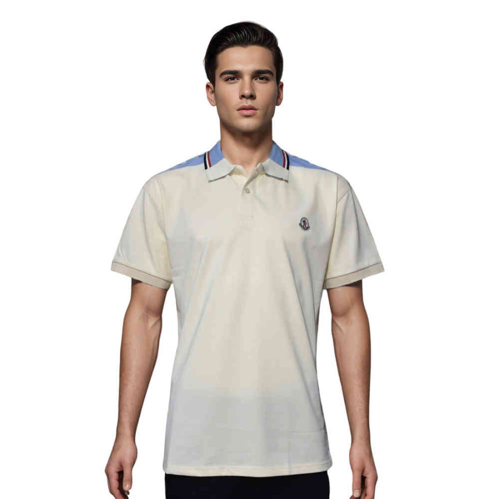 Cream Moncler Logo Print Sky Blue Premium Quality T-shirt