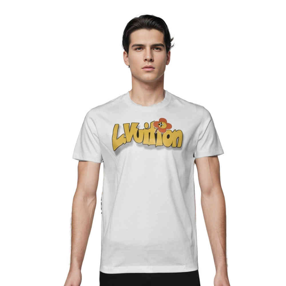 White Louis Vuitton Printed Orange Premium Quality T-shirt