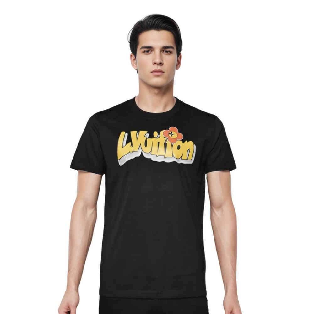 Black Louis Vuitton Printed Orange Premium Quality T-shirt