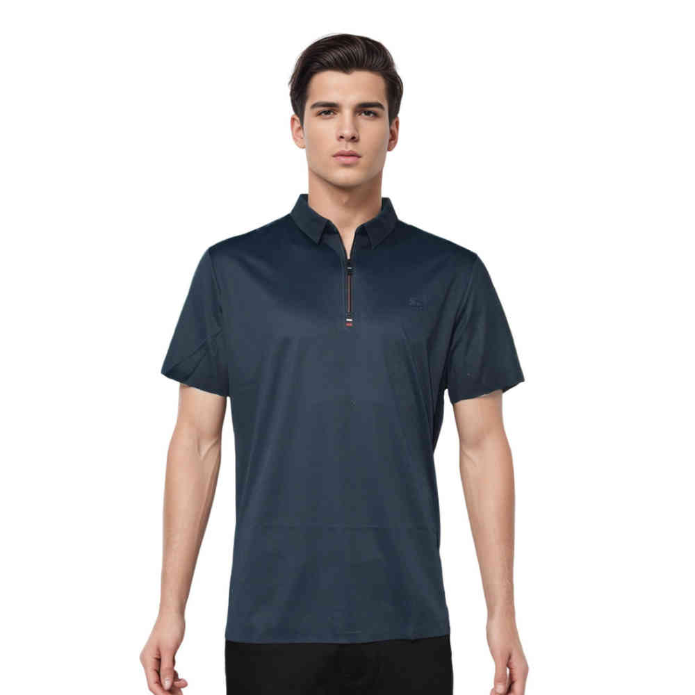 Navy Blue Burberry Embossed Logo Black Premium Quality Polo T-shirt
