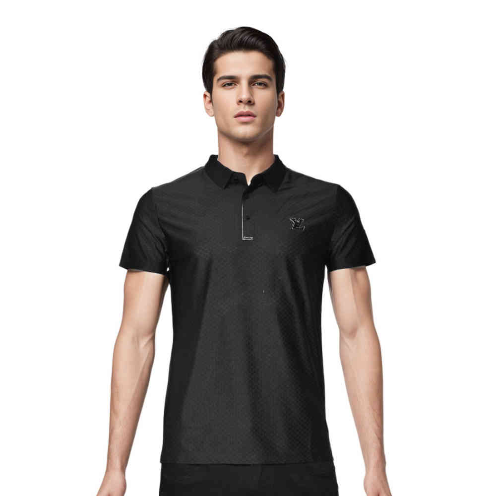 Black Louis Vuitton Teal Blue Embroidery Logo Premium Polo T-shirt