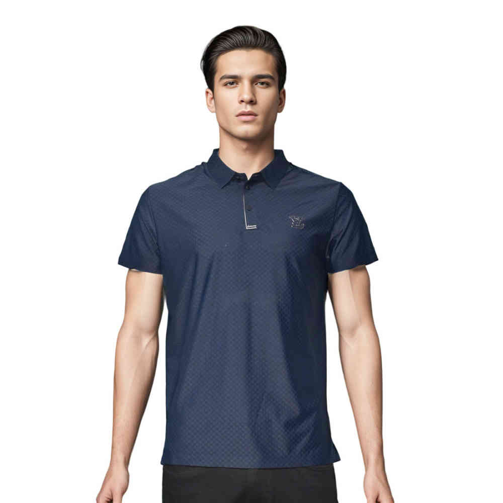 Blue Louis Vuitton Teal Blue Embroidery Logo Premium Polo T-shirt