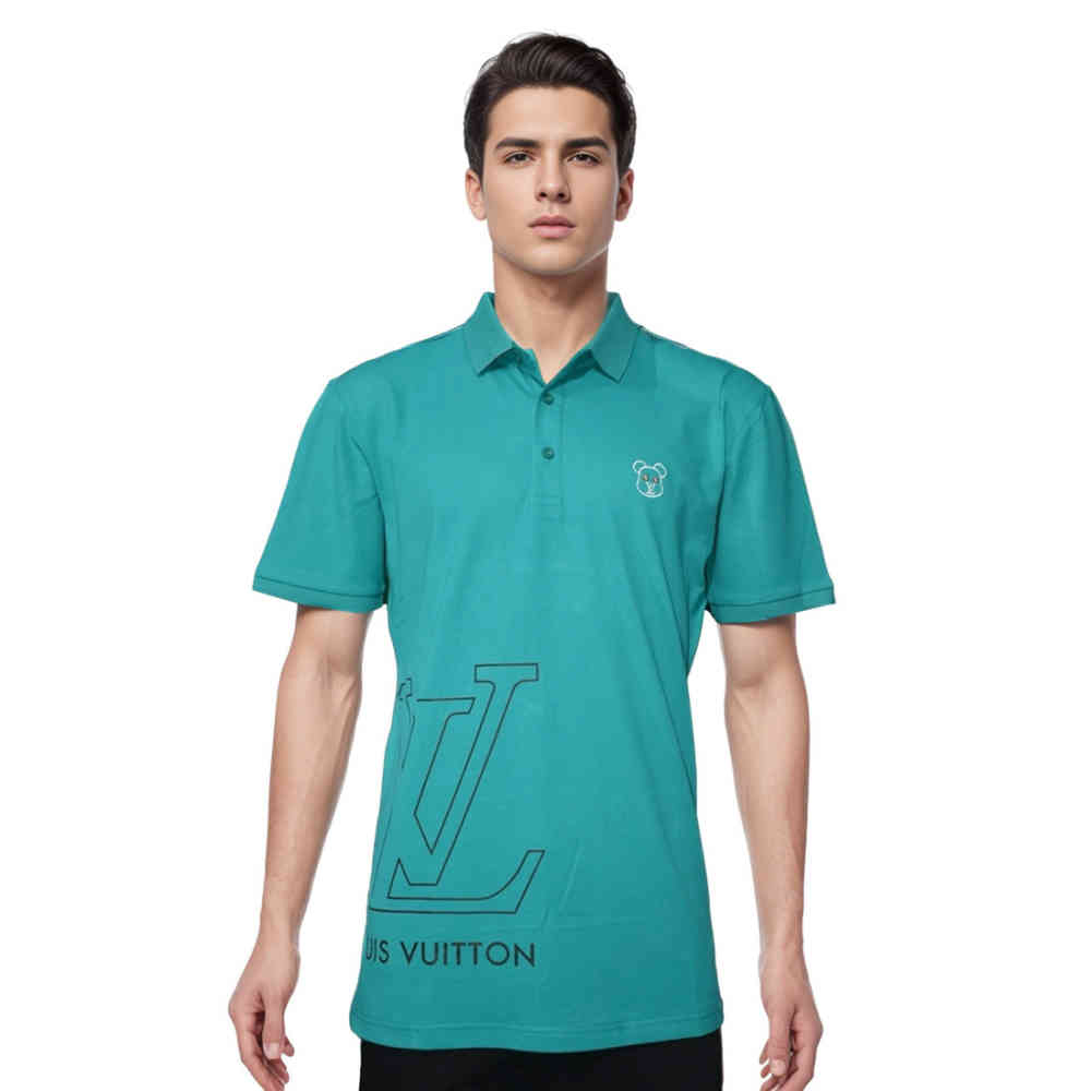 Blue Louis Vuitton Printed Black Premium Quality T-shirt