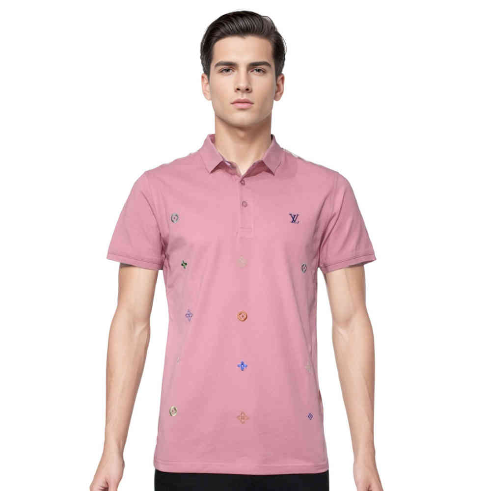 Pink Louis Vuitton Black Premium Quality Polo Tees