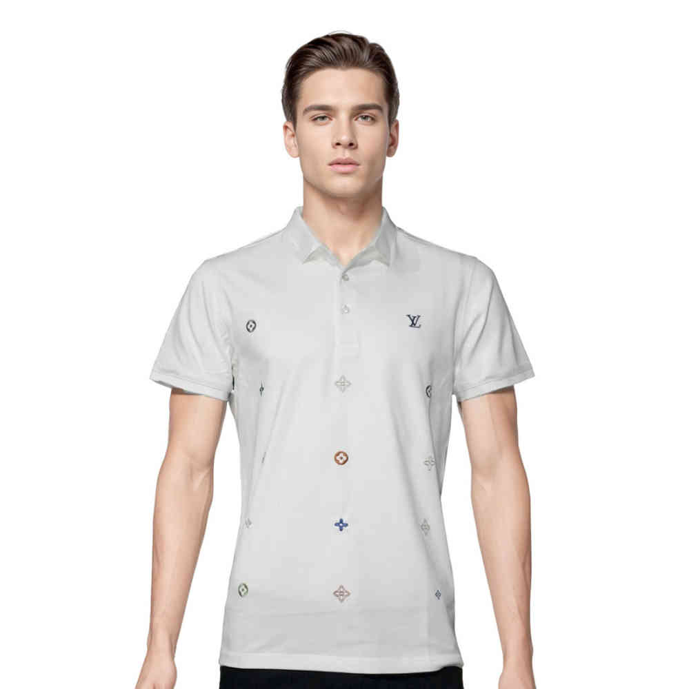 White Louis Vuitton Black Premium Quality Polo Tees
