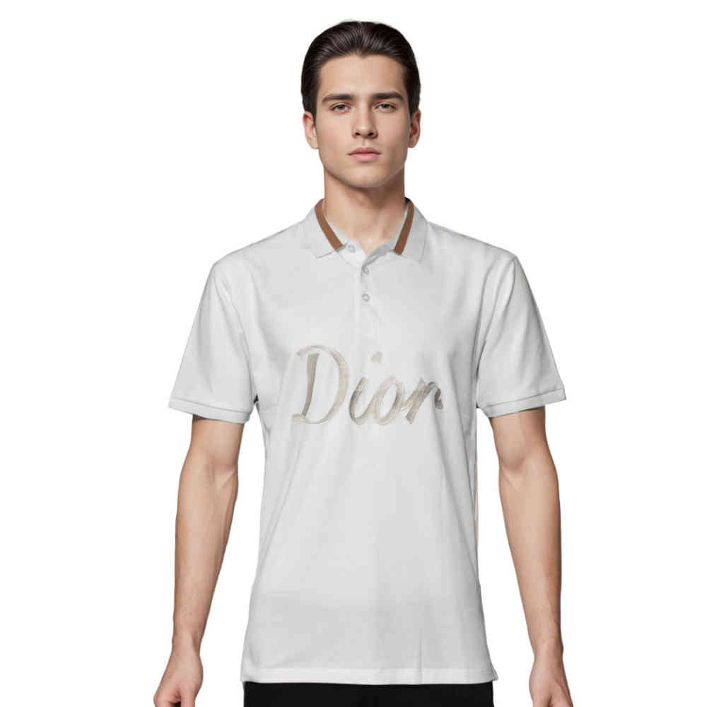White Dior Printed Sky Blue Premium Quality Polo T-shirt