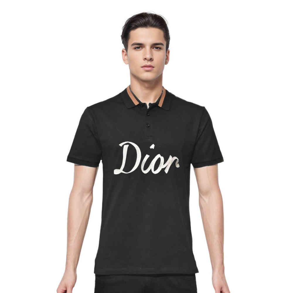 Black Dior Printed Sky Blue Premium Quality Polo T-shirt