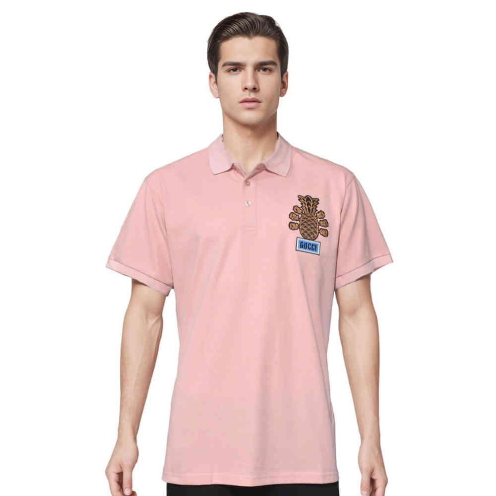 Pink Gucci Pineapple Print Black Premium Polo T-shirt