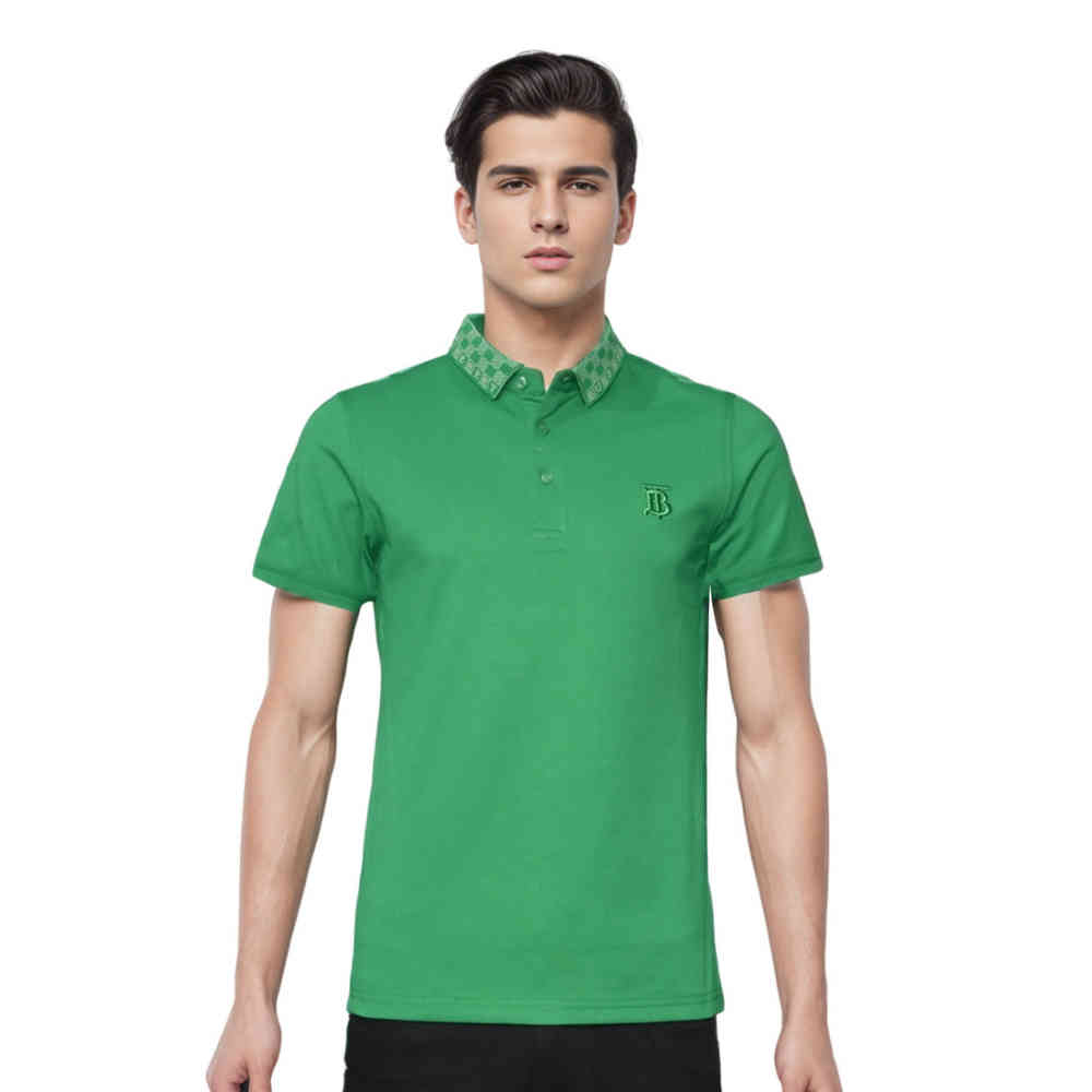 Green Burberry TB Monogram-Embroidered Black Polo T-shirt