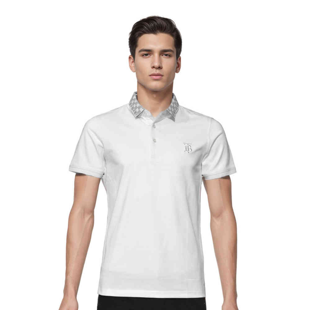 White Burberry TB Monogram-Embroidered Black Polo T-shirt