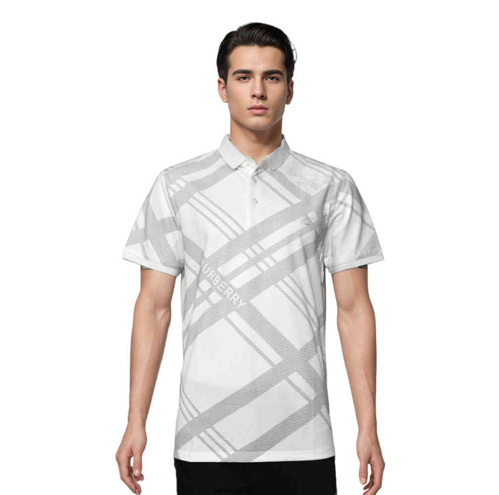 White Burberry Black Checks Printed Polo T-shirt