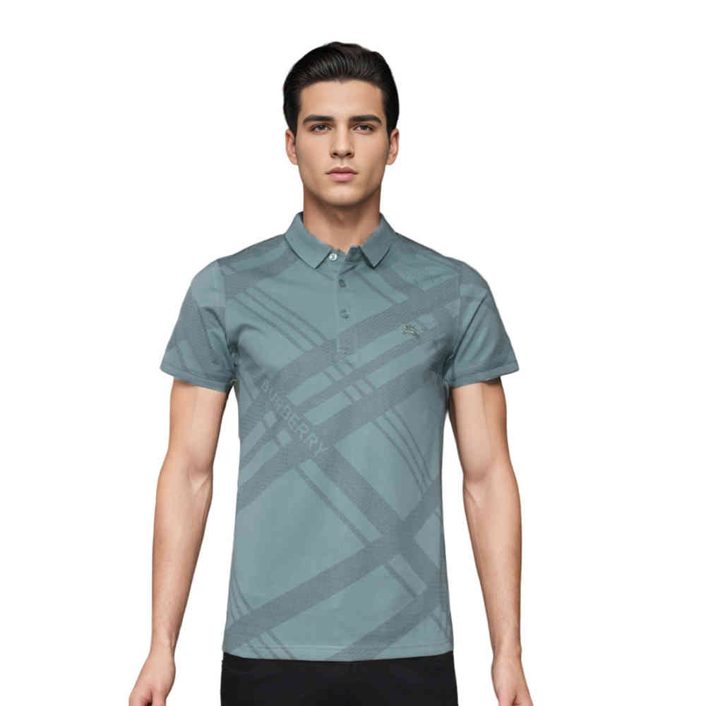Turkish Blue Burberry Black Checks Printed Polo T-shirt