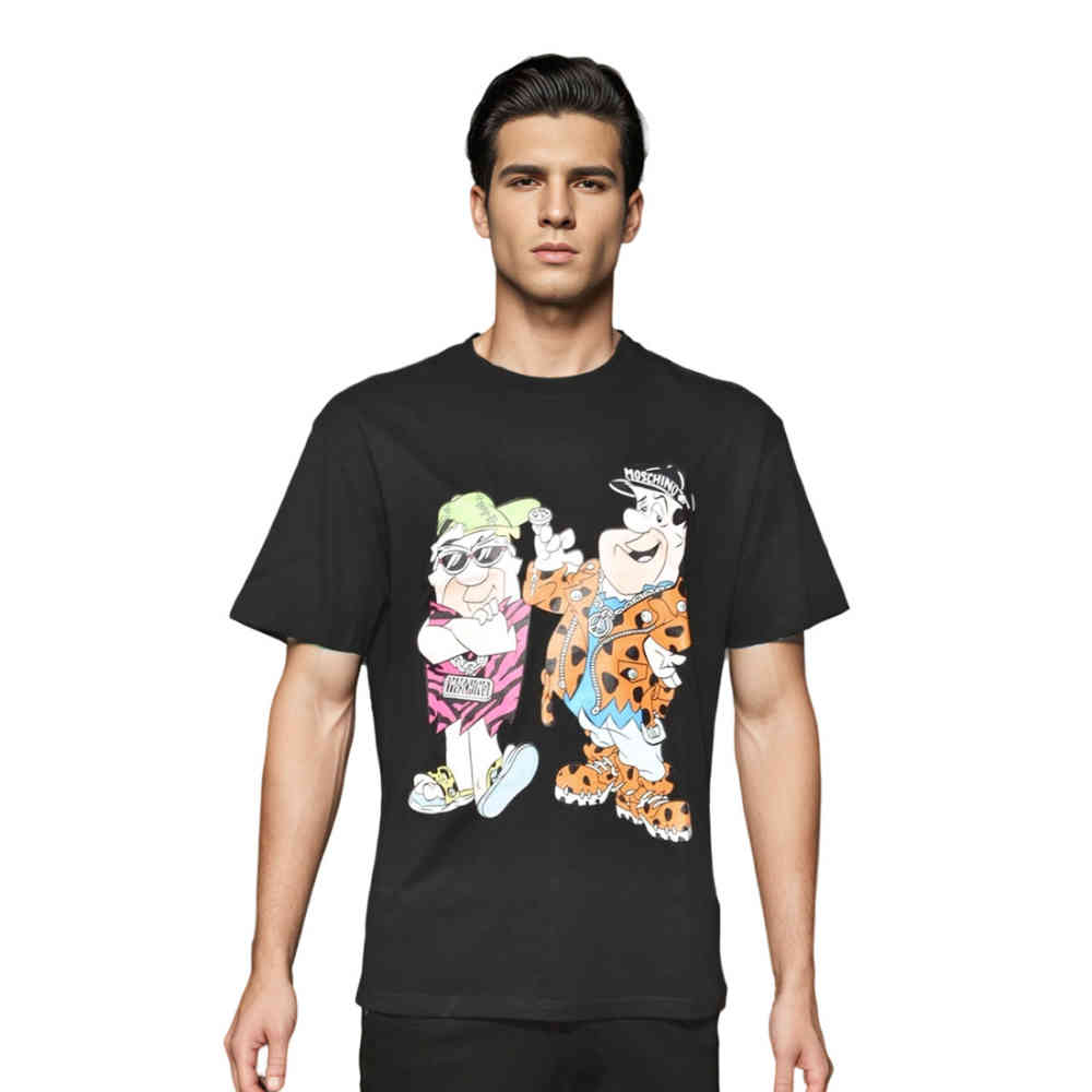 Black Moschino White Flintstones Print Premium T-shirt