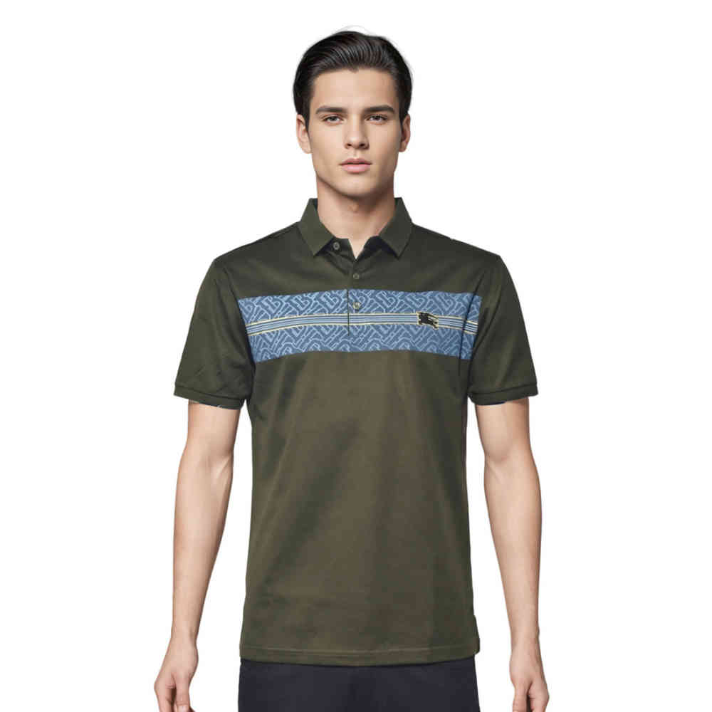 Dark Green Burberry White Premium Quality Polo Tees