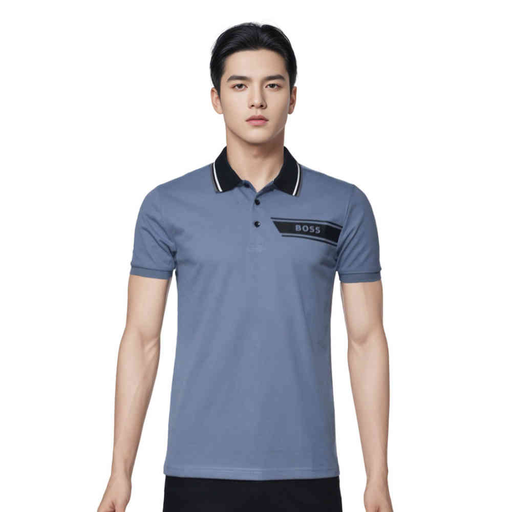Blue Boss Embossed Logo White Premium Quality T-shirt