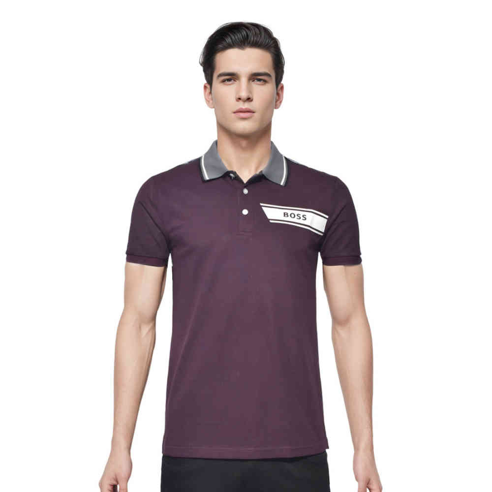 Dark Purple Boss Embossed Logo White Premium Quality T-shirt