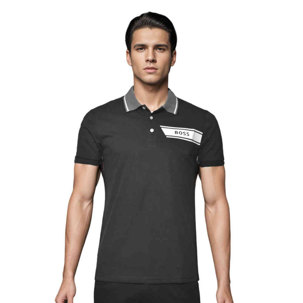 Black Boss Embossed Logo White Premium Quality T-shirt