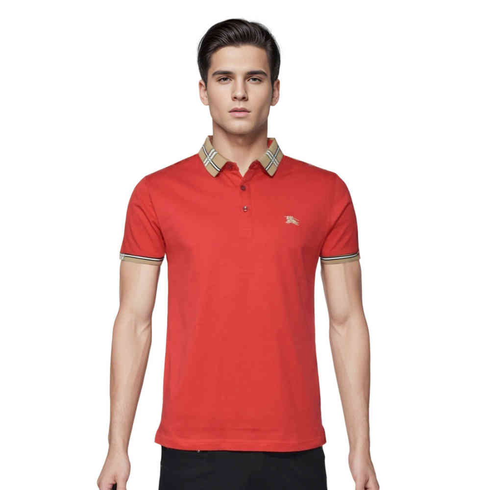 Red Burberry Embroidered logo Black Premium Quality T-shirt