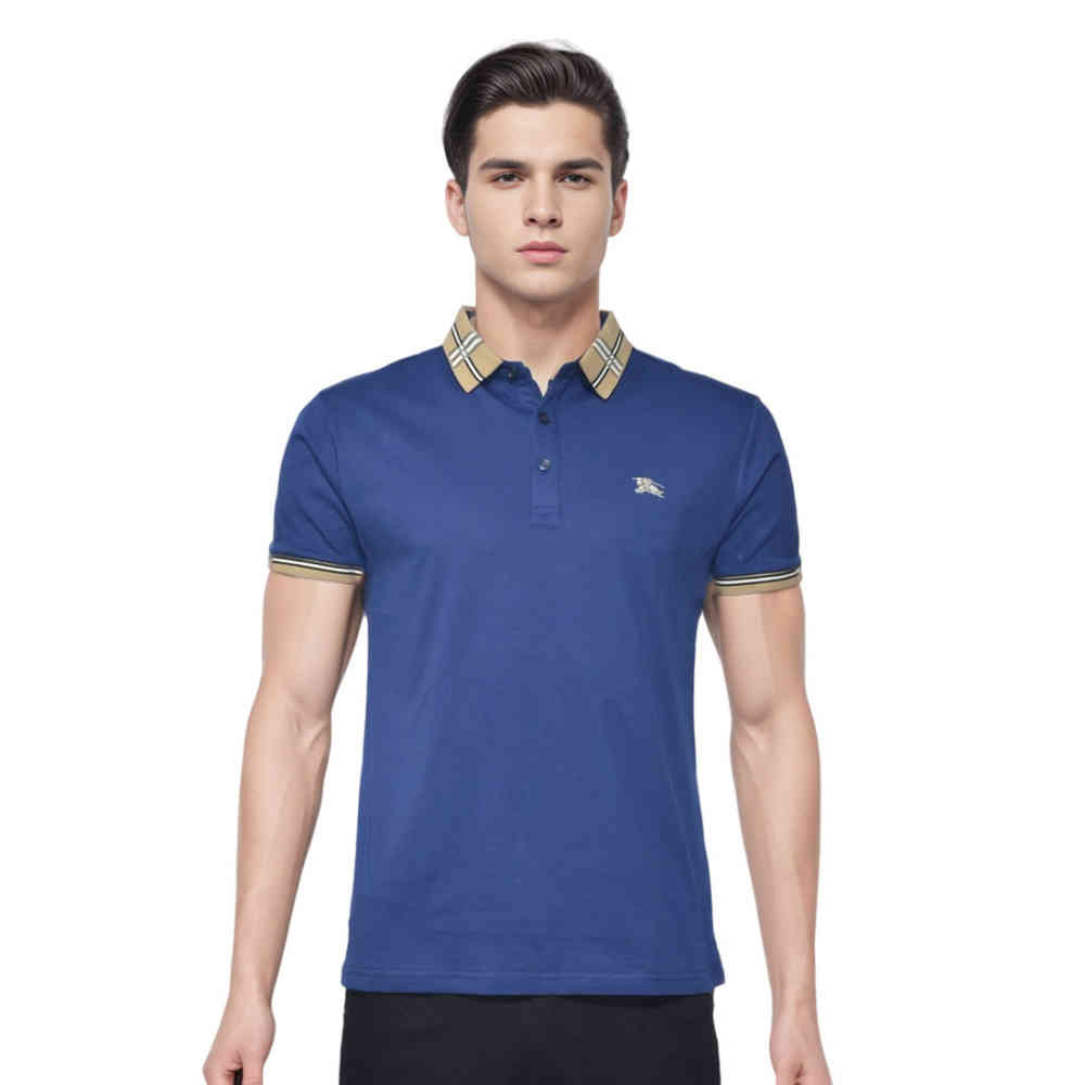 Navy Blue Burberry Embroidered logo Black Premium Quality T-shirt