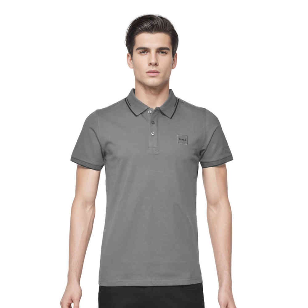 Dark Grey Boss logo Print White Premium Quality Polo T-shirt