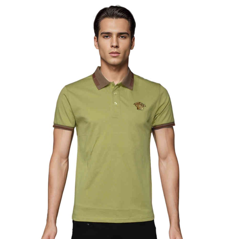 Green Versace Embossed logo Black Premium Polo T-shirt