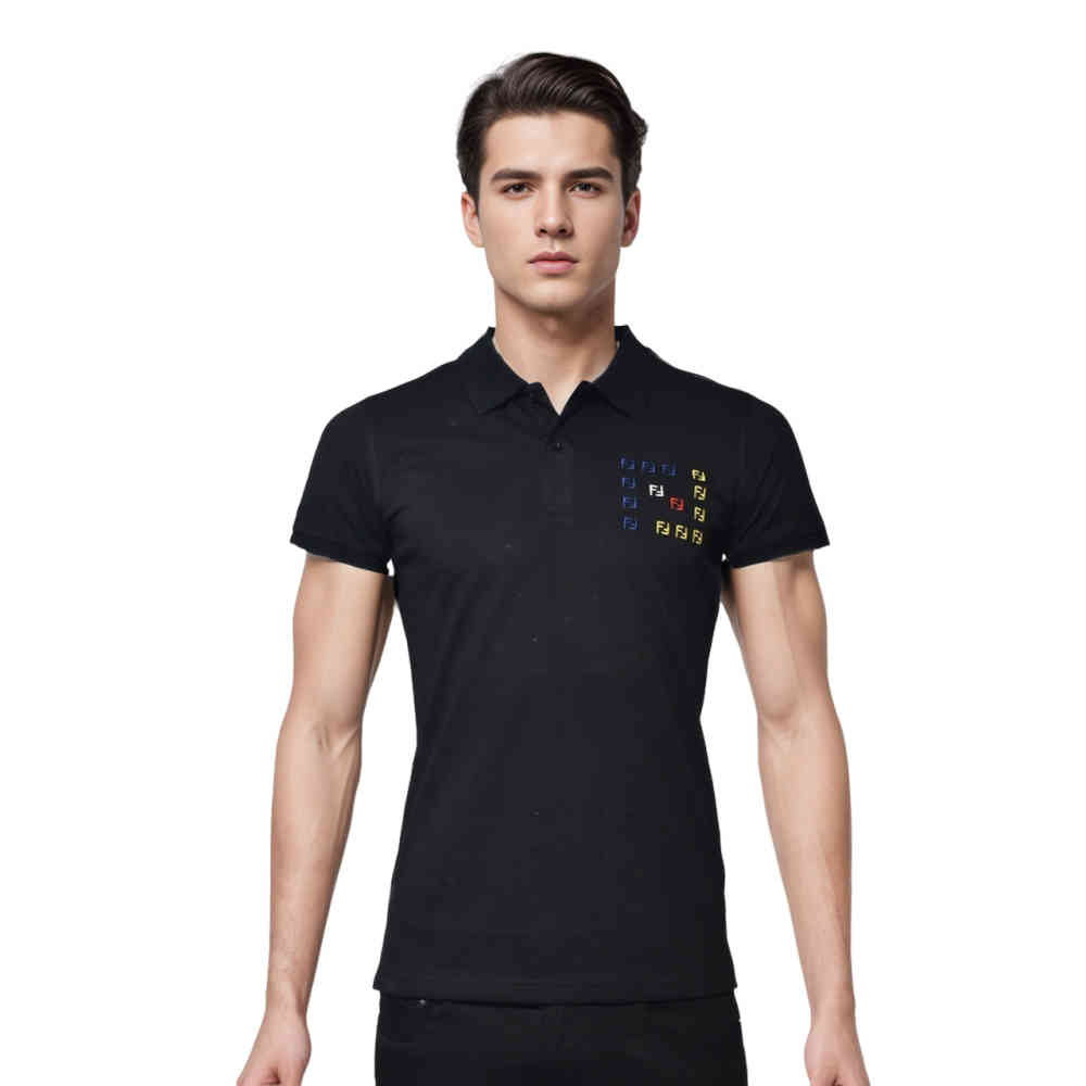 Black Fendi Embroidered logo Teal Blue Premium Quality T-shirt