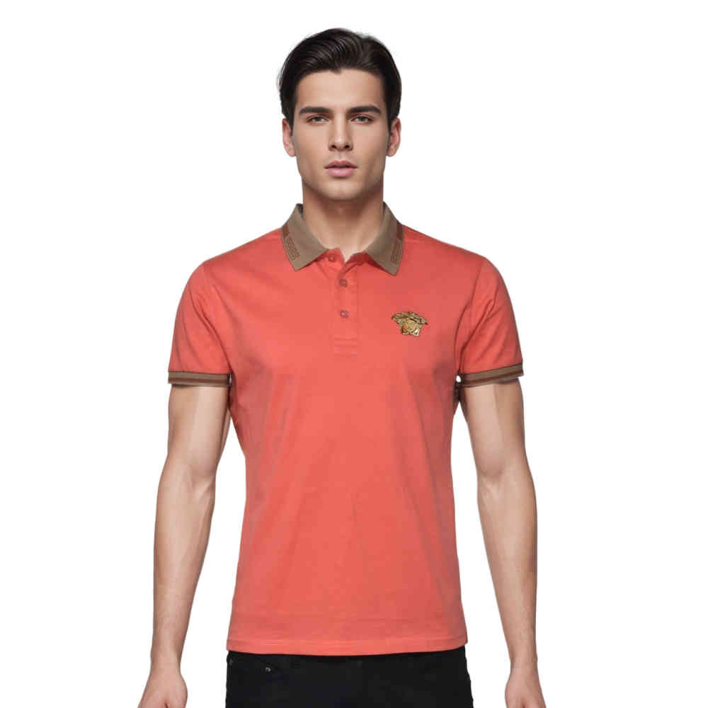 Red Versace Embossed logo Black Premium Polo T-shirt