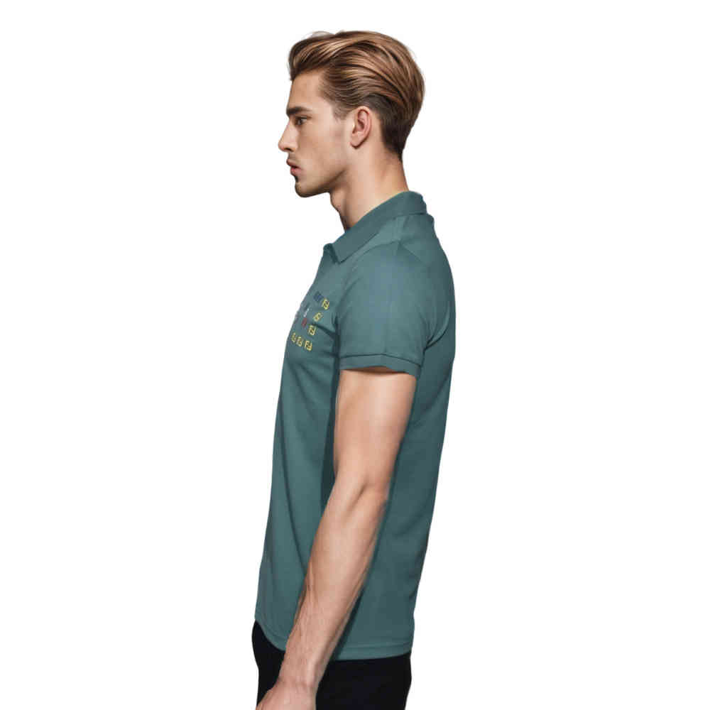 Fendi Embroidered logo Teal Blue Premium Quality T-shirt-2