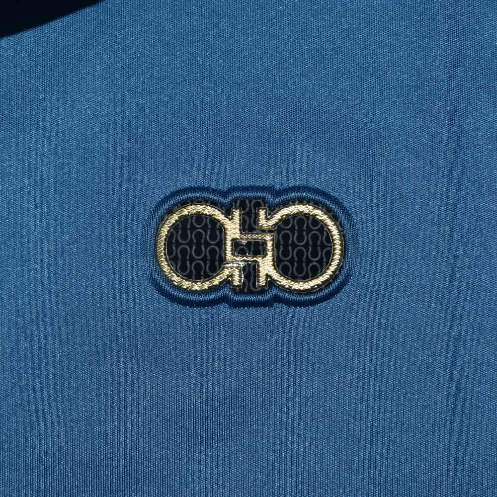 Ferragamo Blue Embossed Logo Premium Polo T-shirt-thumb-3