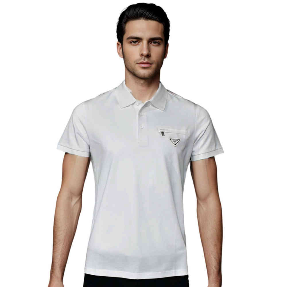 White Prada Green Premium Stretch Cotton Polo T-shirt