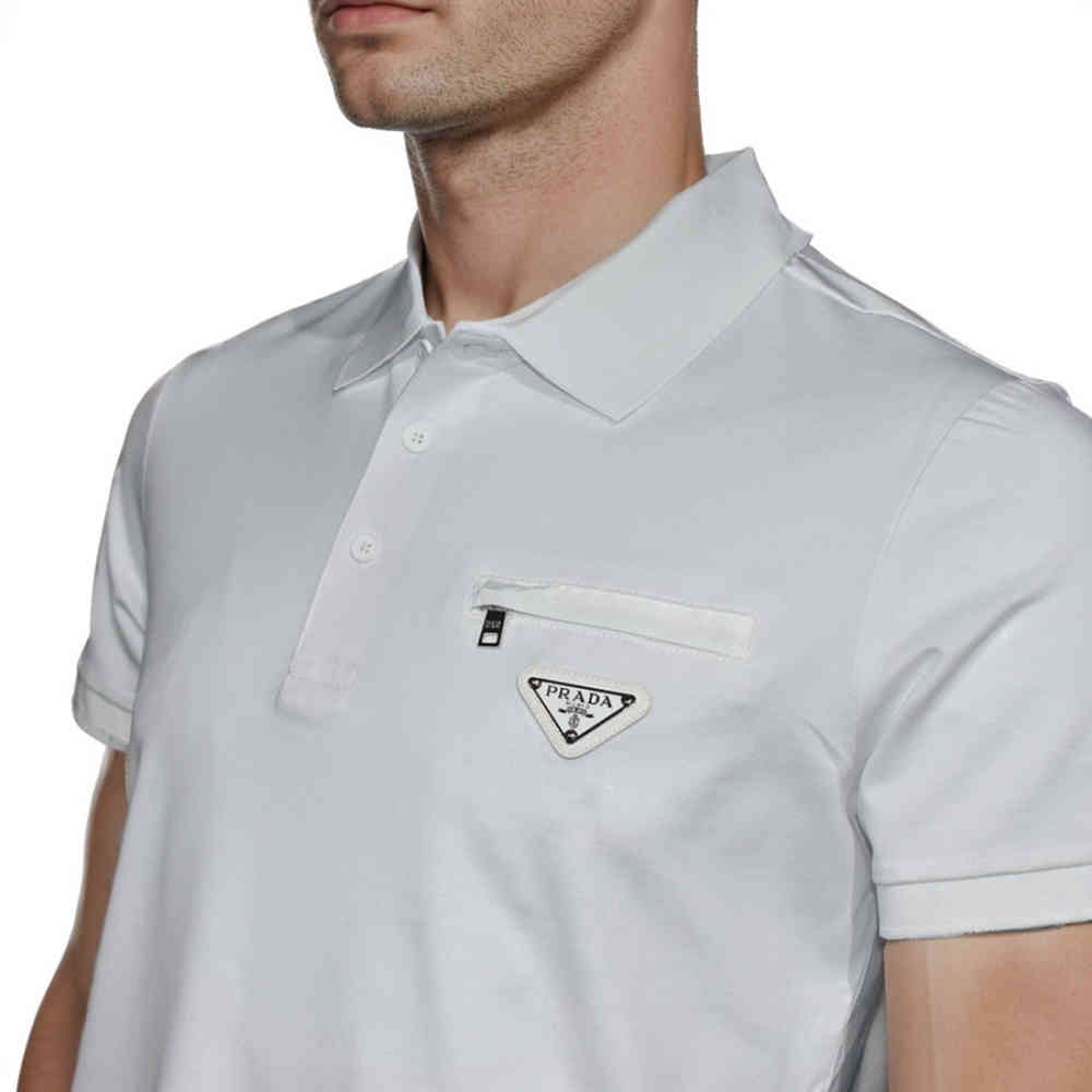 Prada White Premium Stretch Cotton Polo T-shirt-thumb-3