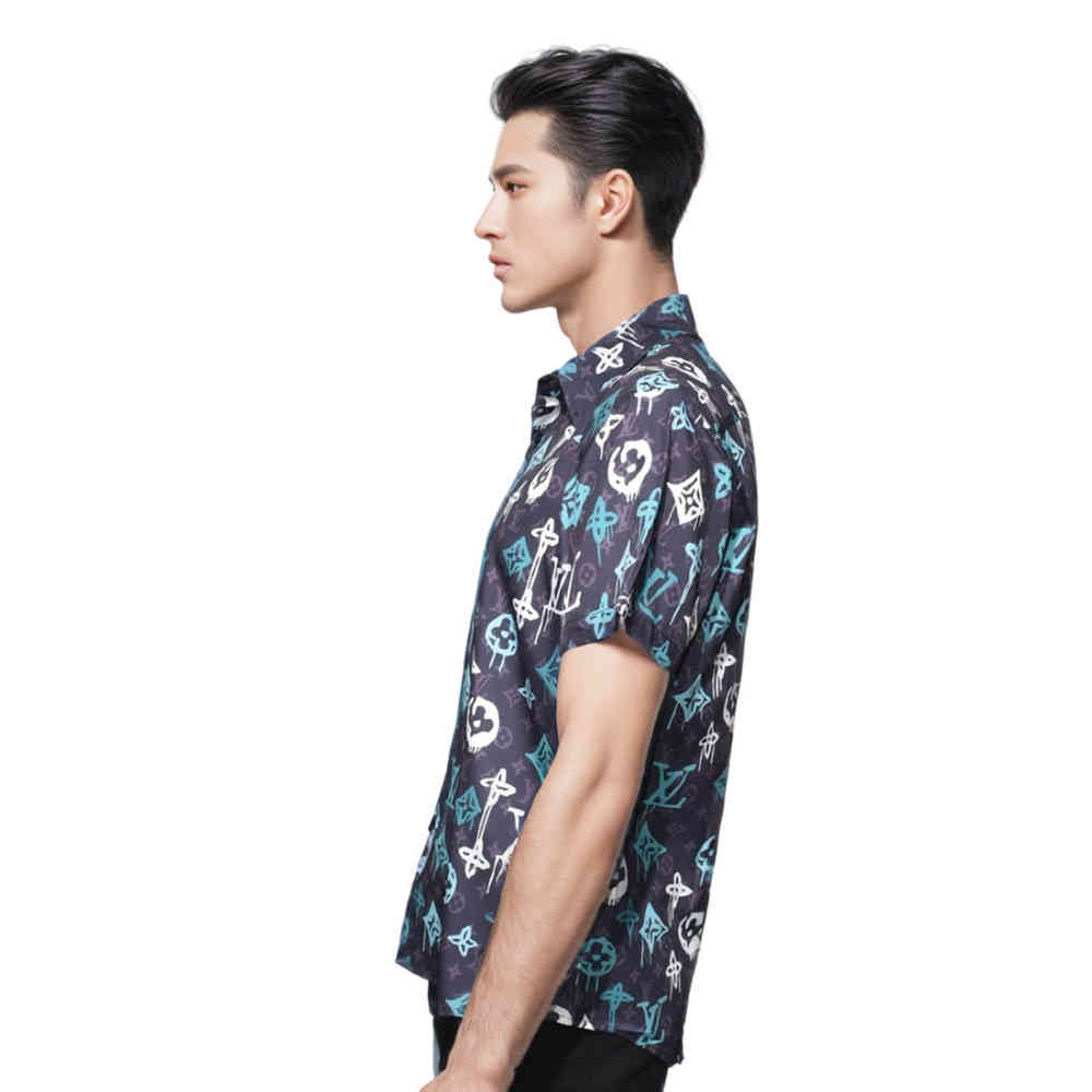 Louis Vuitton Sky Blue & Black Premium Quality Half Sleeve Shirt-2