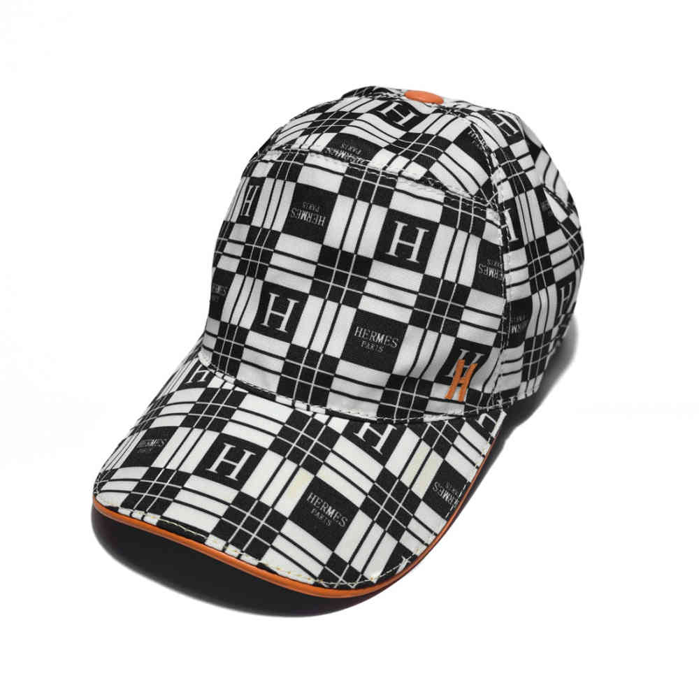 Black/White Hermes Blue & White Checks Premium Cap