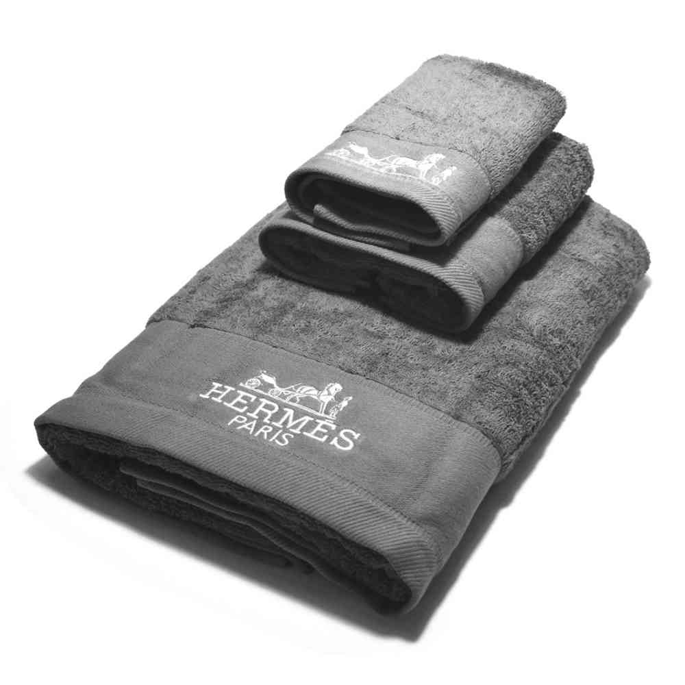 Grey Hermes Paris Embroidered logo Pink Towel - Set of 3