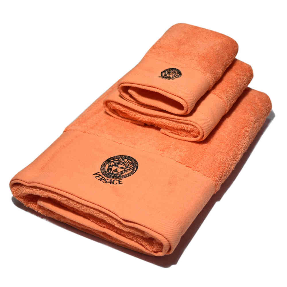 Orange Versace Embroidered logo Grey Premium Towel - Set of 3