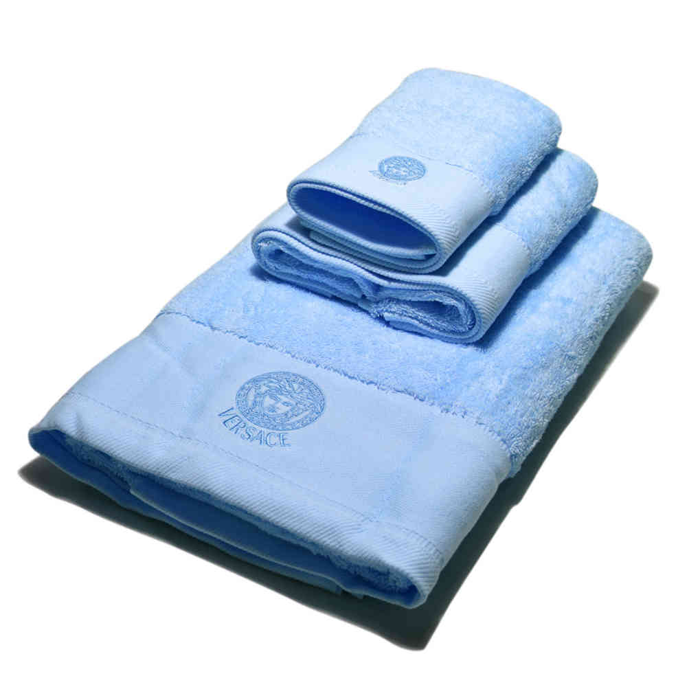 Blue Versace Embroidered logo Grey Premium Towel - Set of 3