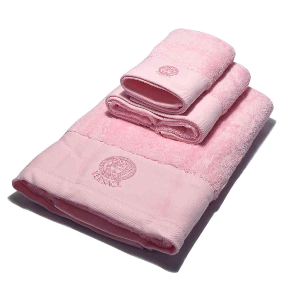 Pink Versace Embroidered logo Grey Premium Towel - Set of 3