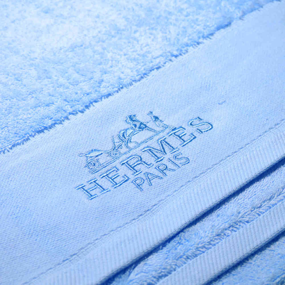 Hermes Paris Embroidered logo Blue Towel - Set of 3-thumb-1