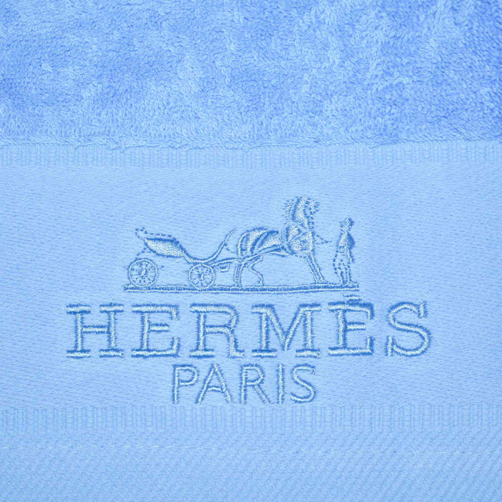 Hermes Paris Embroidered logo Blue Towel - Set of 3-thumb-4