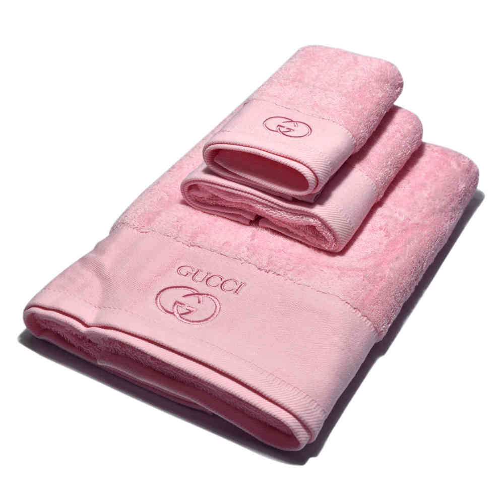 Pink Gucci Embroidered Grey Premium Quality Towel - Set of 3